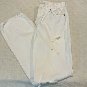 White Zara midrise ripped jeans wide/straight leg